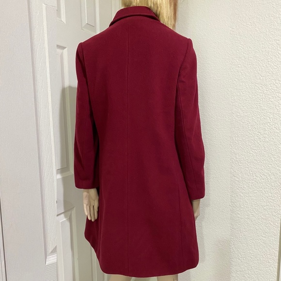 Vintage EDDIE BAUER Wine Burgundy Red Wool/Cashmere Blend Trench Peacoat Size S - Picture 3 of 16